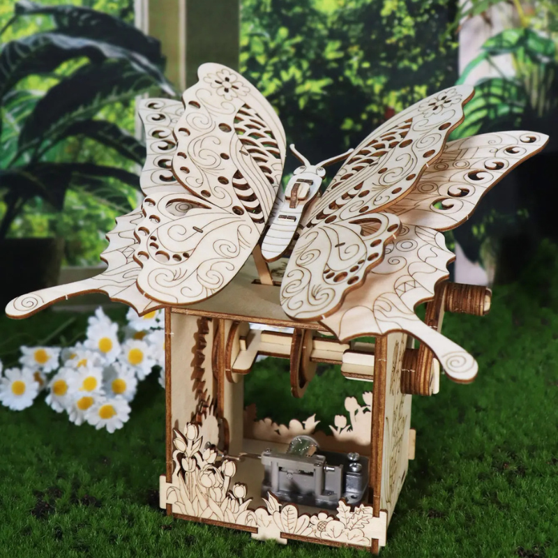 3D Wooden Butterfly Music Box Puzzle Kit