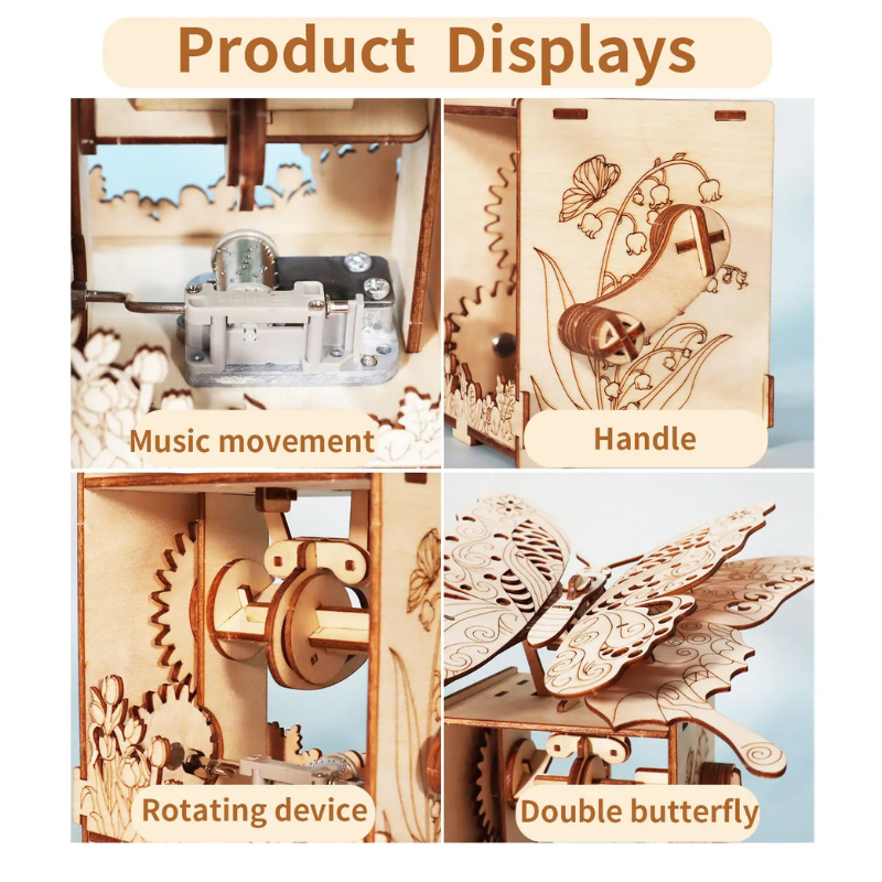 3D Wooden Butterfly Music Box Puzzle Kit