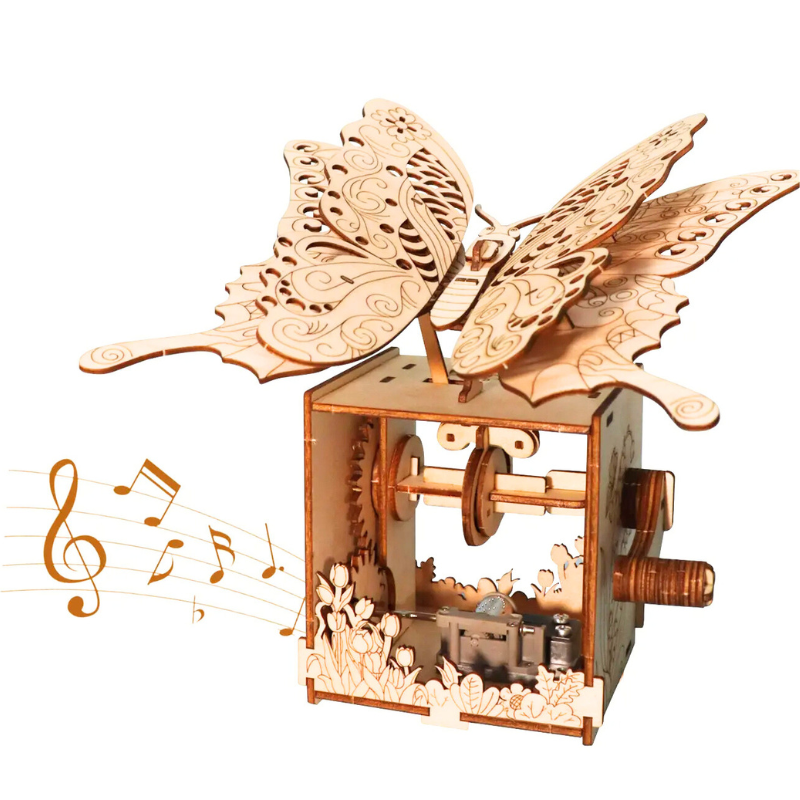 3D Wooden Butterfly Music Box Puzzle Kit