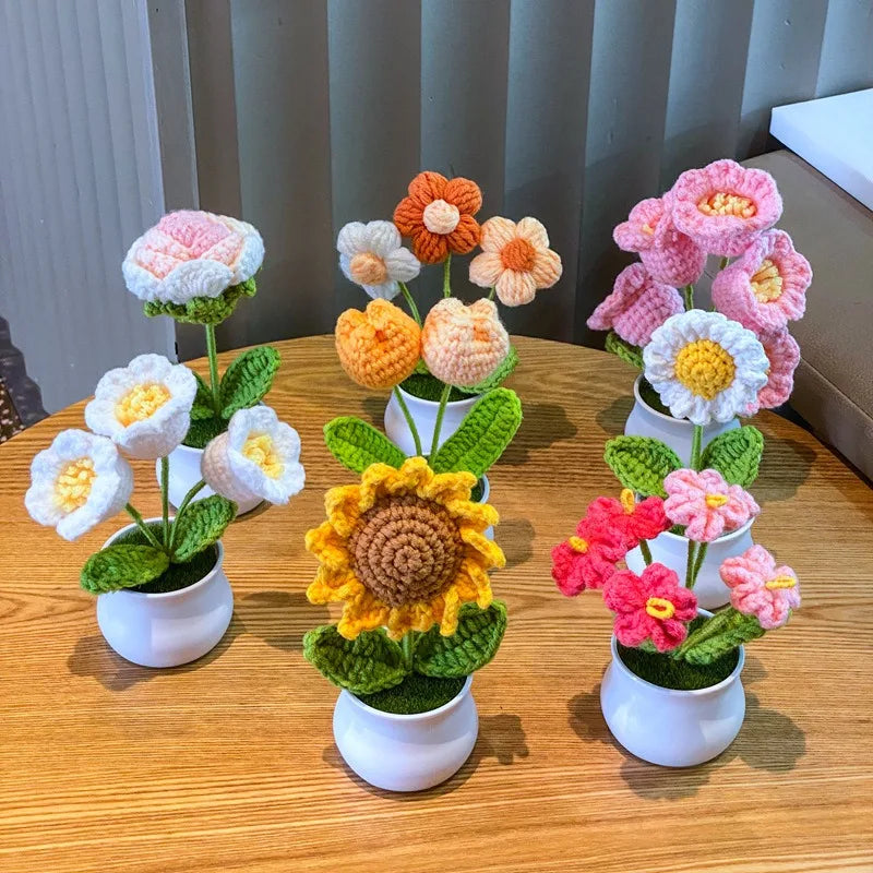 DIY Handwoven Mini Potted Flower – Rose Design
