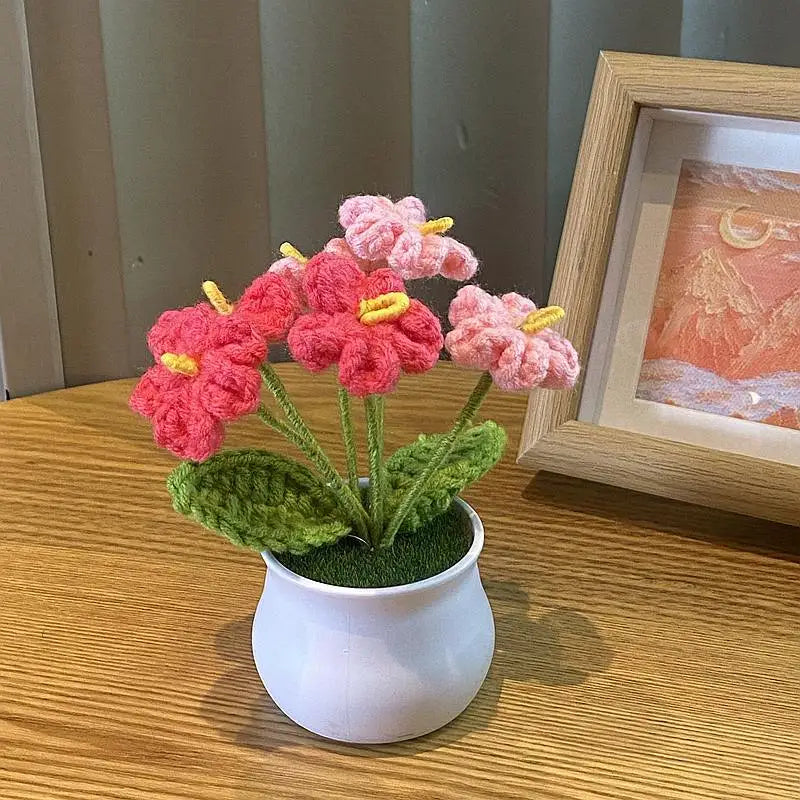 DIY Handwoven Mini Potted Flower – Rose Design