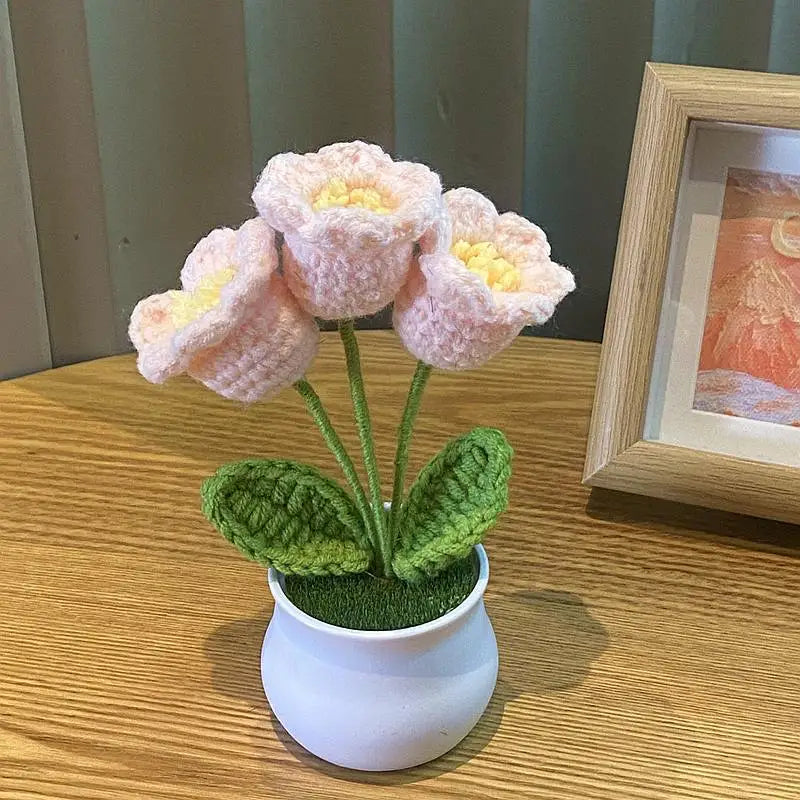 DIY Handwoven Mini Potted Flower – Rose Design