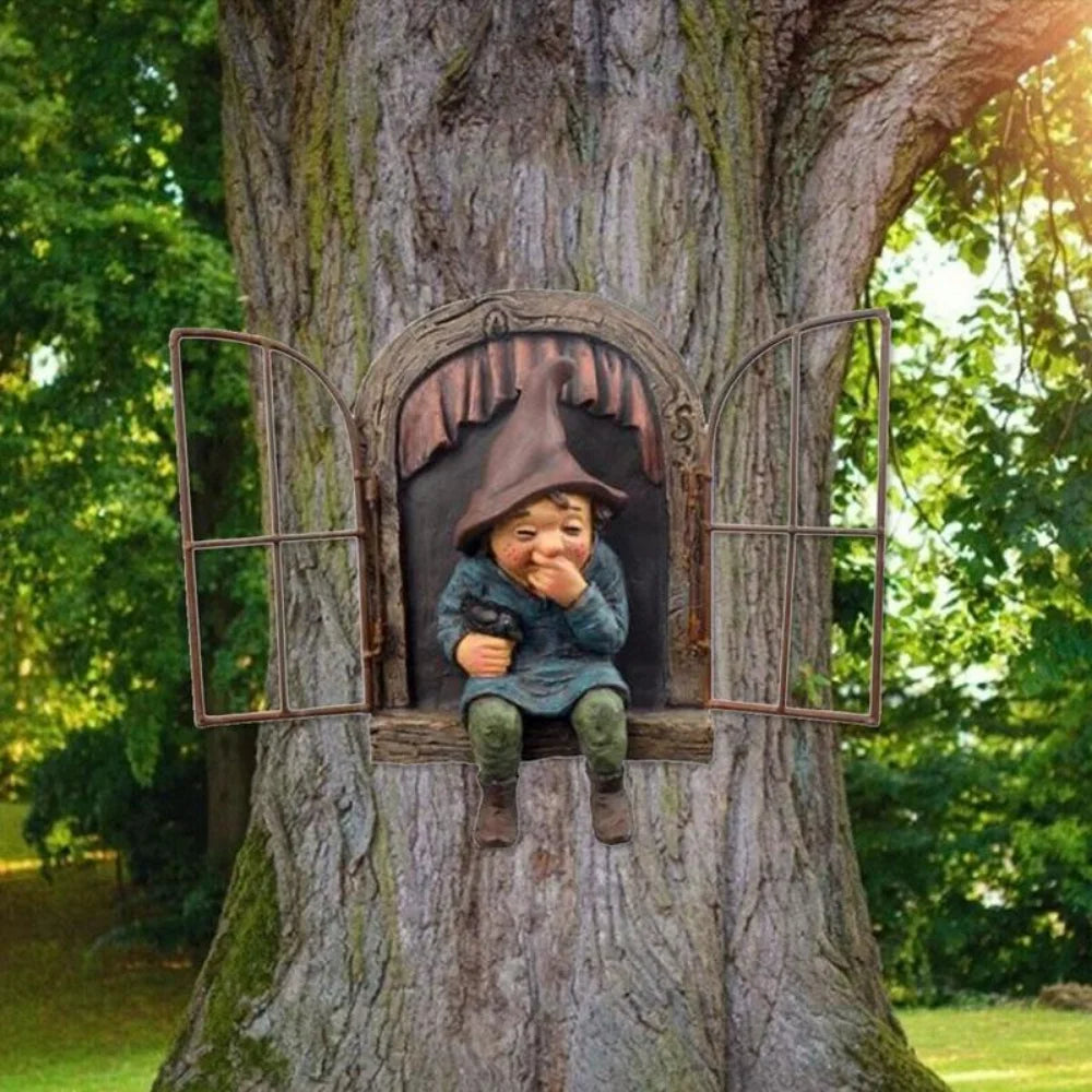 Creative Garden Statue Elf "Go Out Tree"