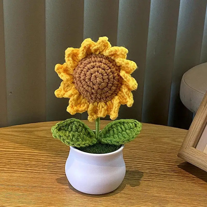 DIY Handwoven Mini Potted Flower – Rose Design