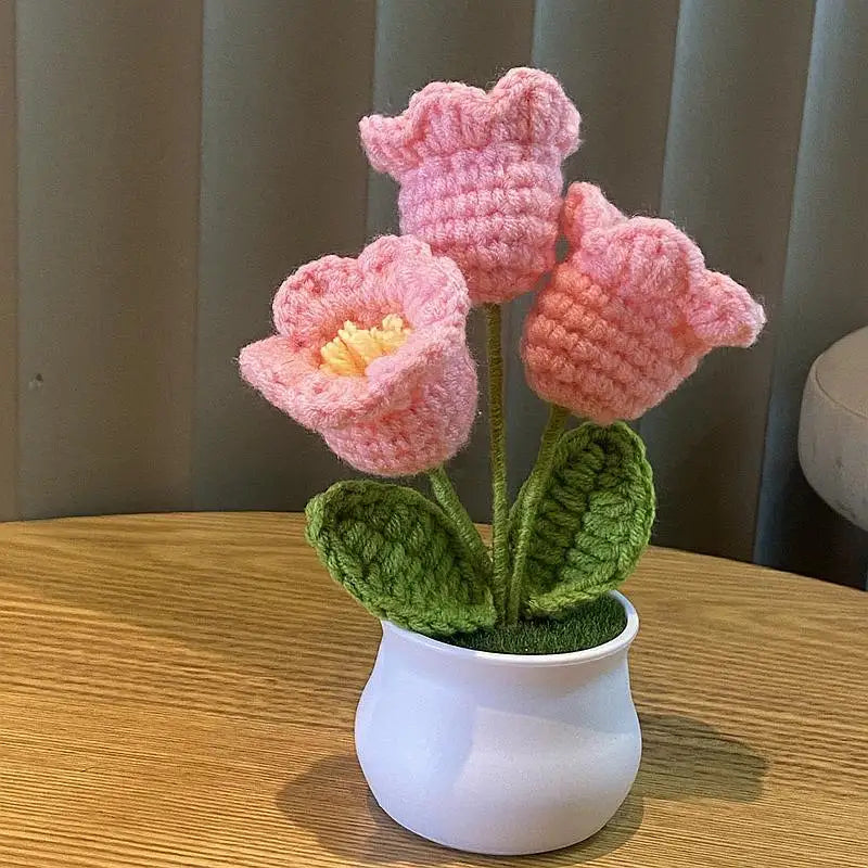 DIY Handwoven Mini Potted Flower – Rose Design