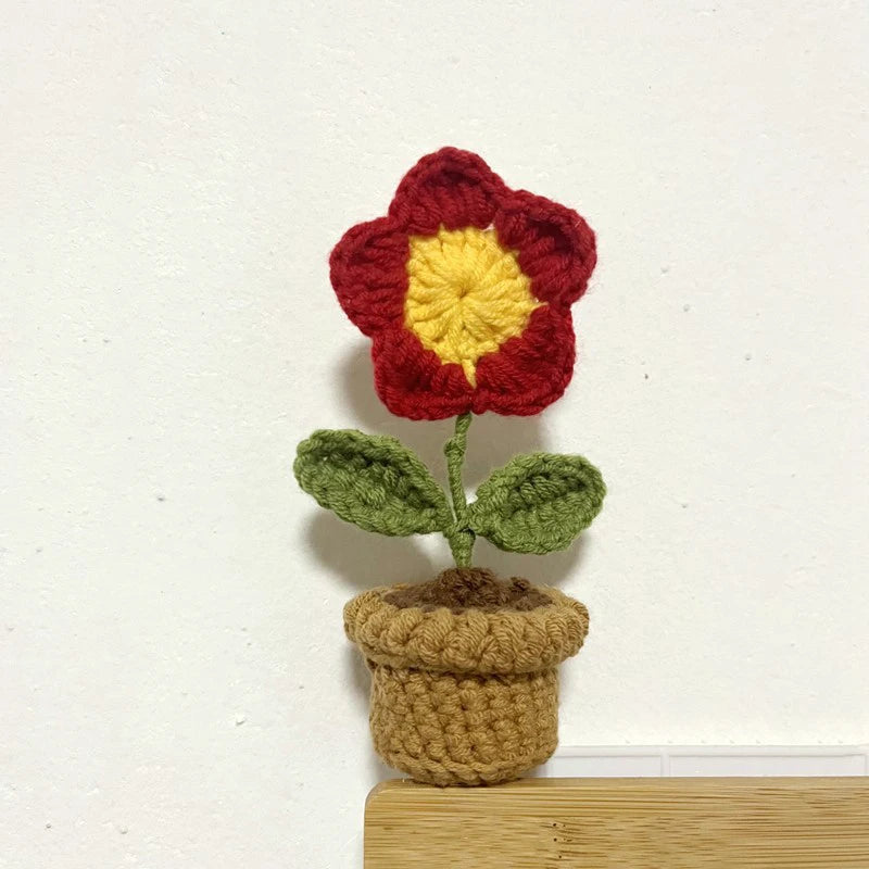 DIY Handwoven Mini Potted Flower – Rose Design