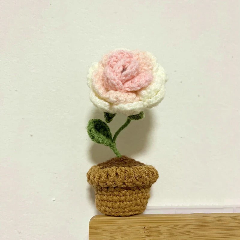 DIY Handwoven Mini Potted Flower – Rose Design