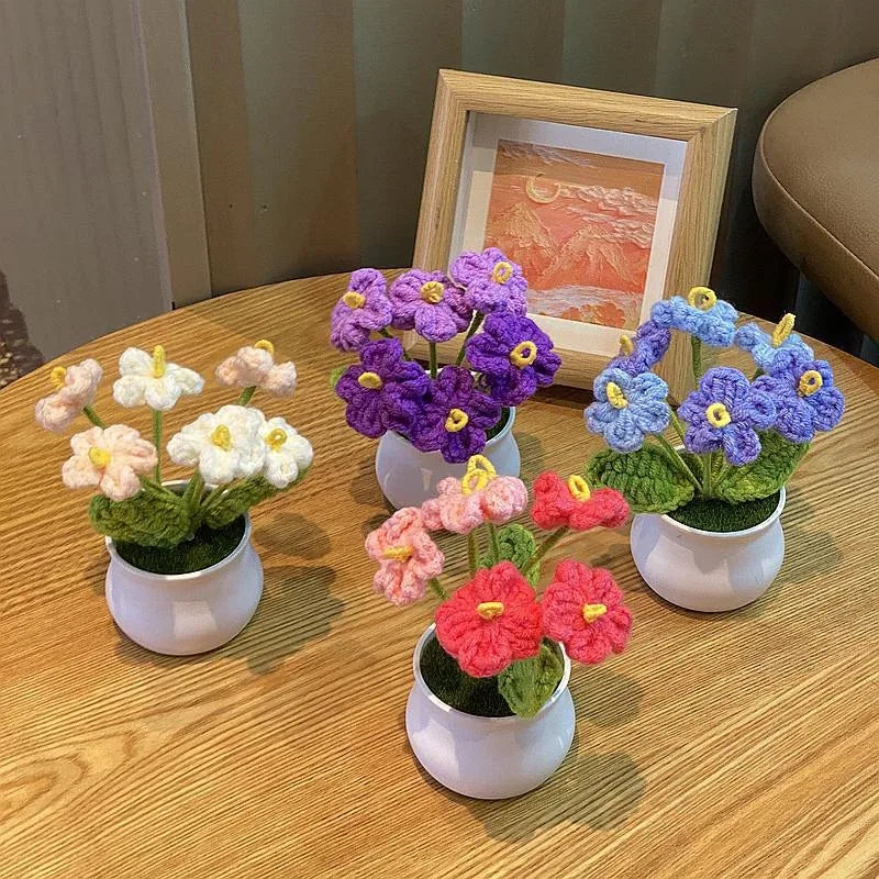 DIY Handwoven Mini Potted Flower – Rose Design