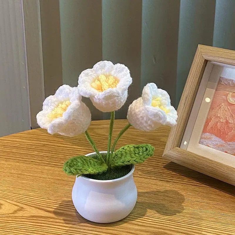 DIY Handwoven Mini Potted Flower – Rose Design