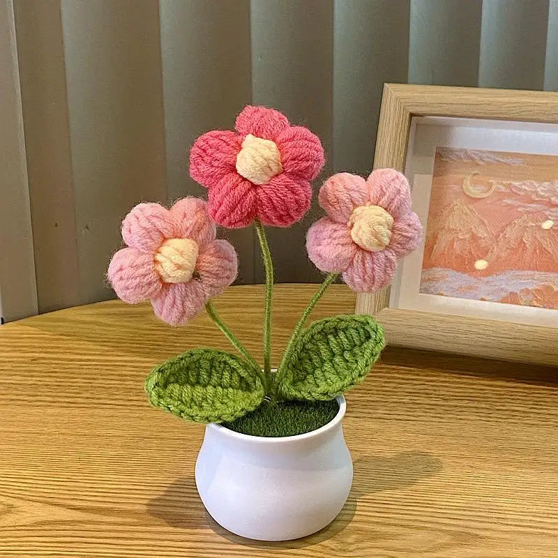 DIY Handwoven Mini Potted Flower – Rose Design