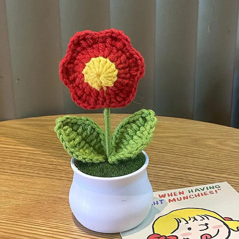 DIY Handwoven Mini Potted Flower – Rose Design
