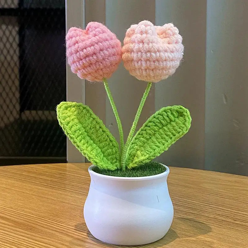DIY Handwoven Mini Potted Flower – Rose Design