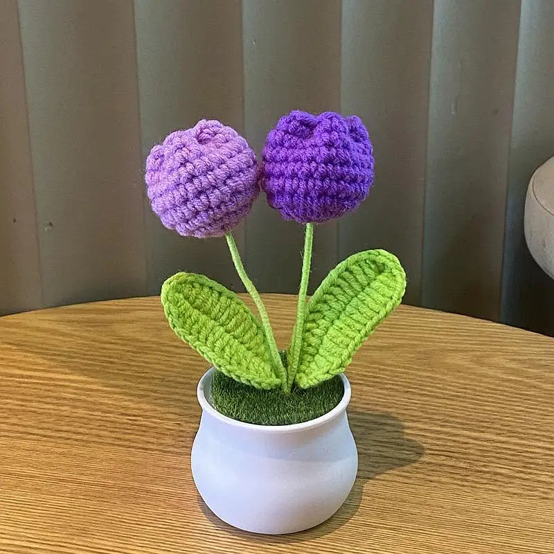 DIY Handwoven Mini Potted Flower – Rose Design