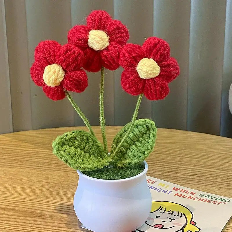 DIY Handwoven Mini Potted Flower – Rose Design