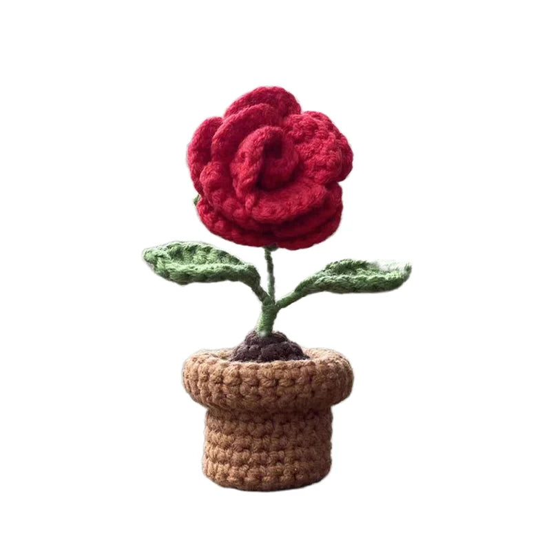 DIY Handwoven Mini Potted Flower – Rose Design