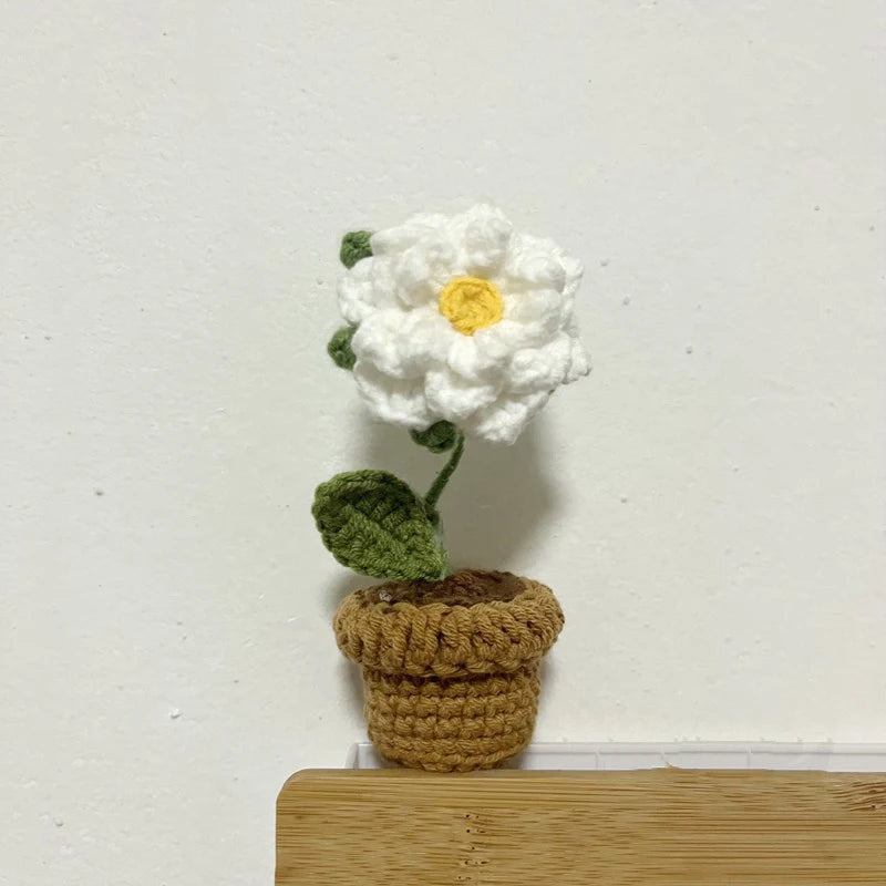DIY Handwoven Mini Potted Flower – Rose Design