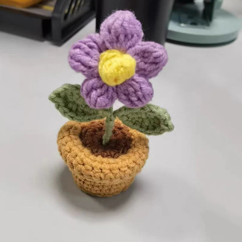 DIY Handwoven Mini Potted Flower – Rose Design