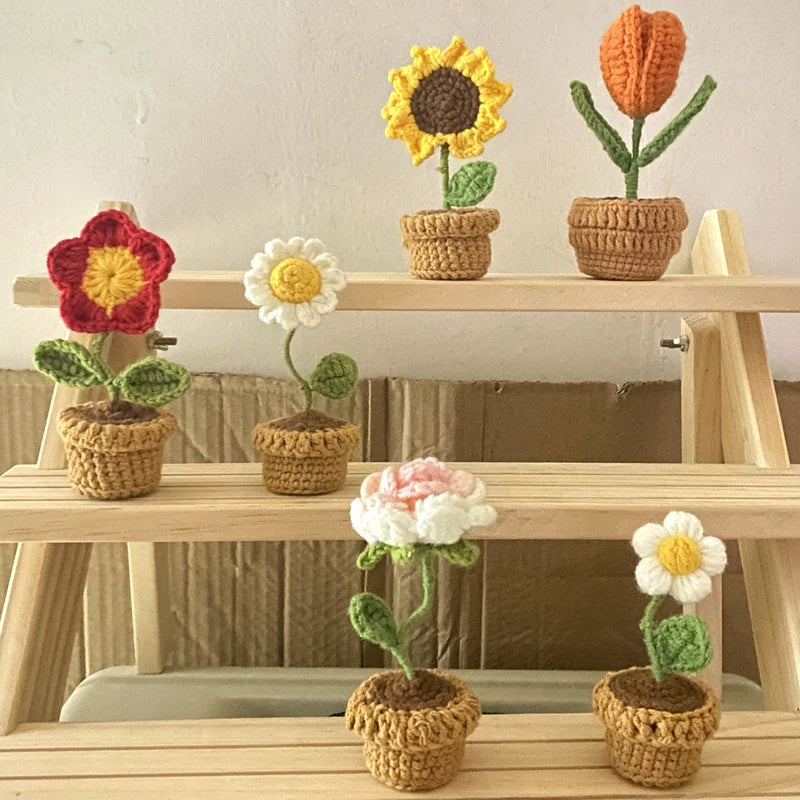 DIY Handwoven Mini Potted Flower – Rose Design
